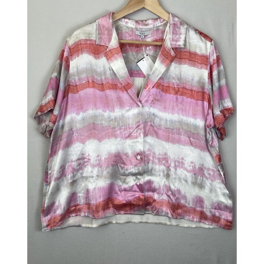 Rails Top Women Size XL Maui Coral Waves Short Sleeve Silky Button Up Shirt NWT
